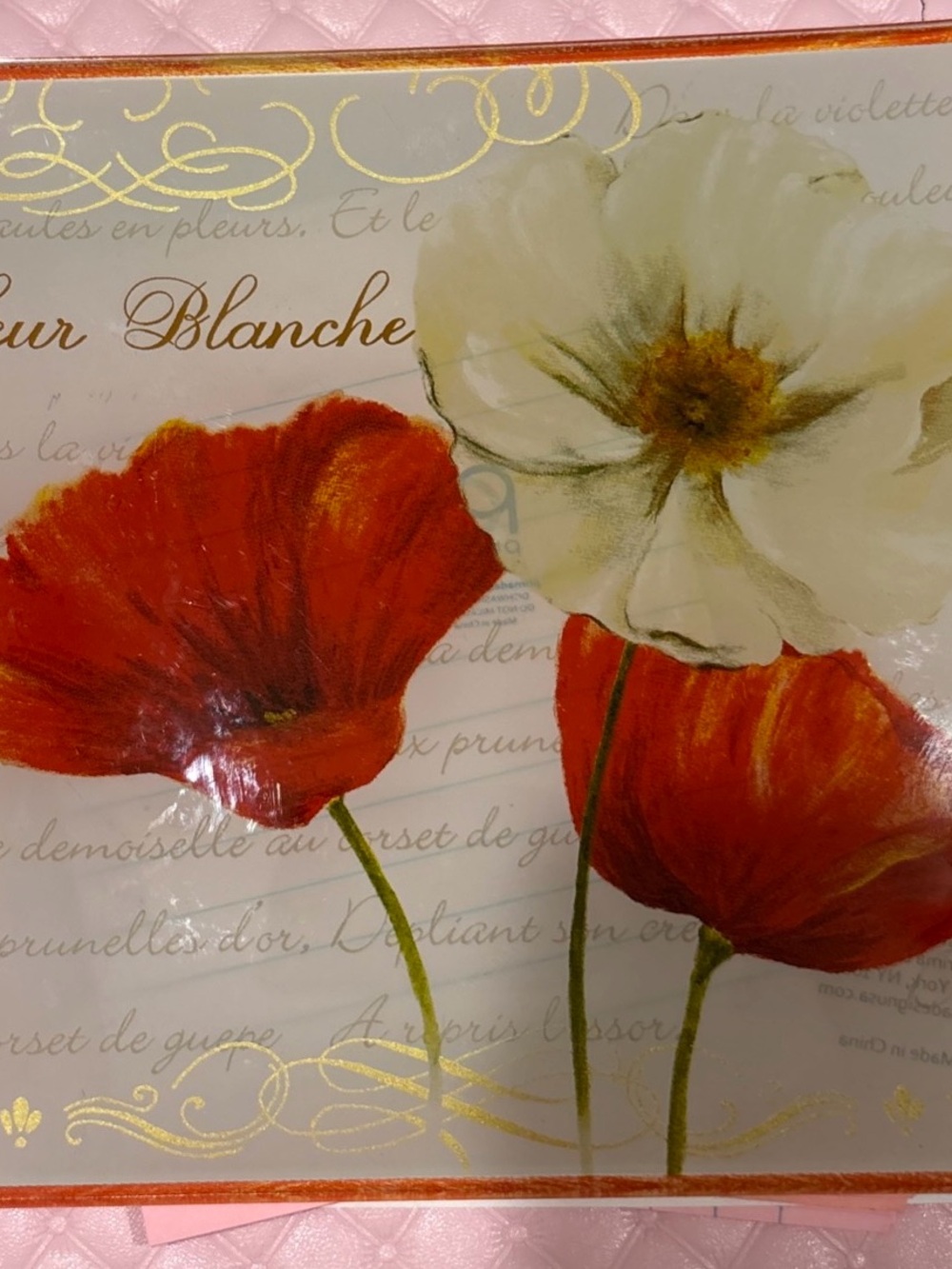 Poppy Floral small glass plates Print - Red & Cream